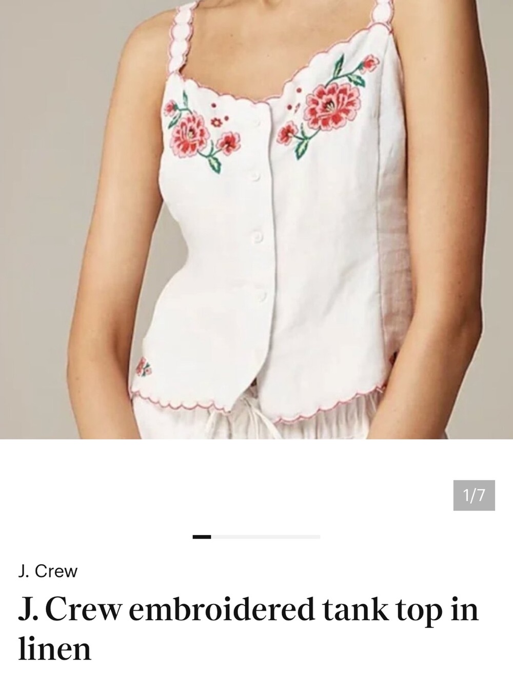 J. Crew embroidered linen tank